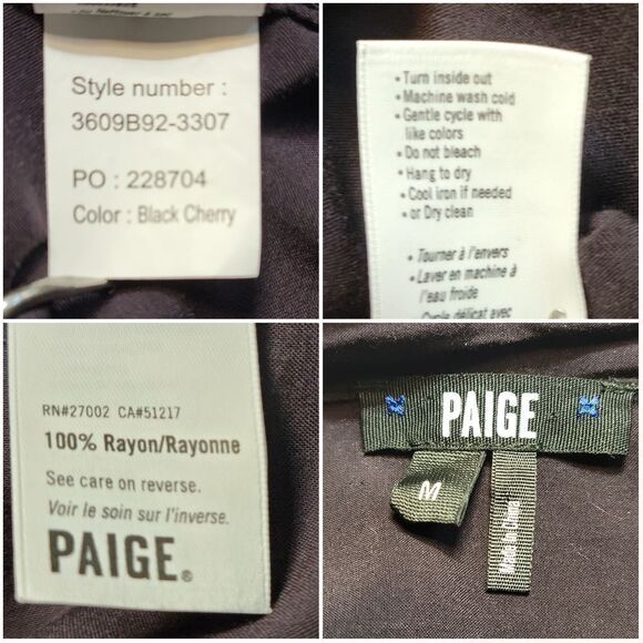 Paige Black Cherry Tie Neck Cuff Long Sleeve Boho Poet Blouse Top Renaissance - Picture 10 of 10